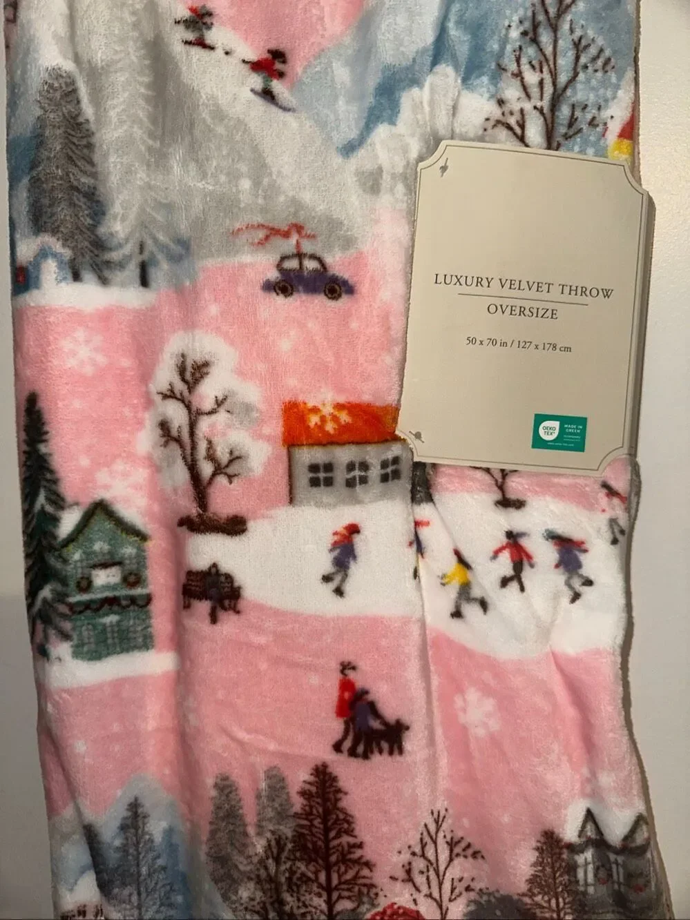 Christmas Farmhouse Luxury Velvet plush Throw Blanket Barbie Pink Christmas tree
